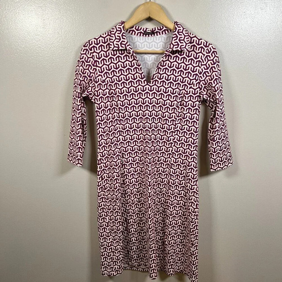 J. Mclaughlin Cady Dress Size Size Small Geometric Catalina Cloth Purple Red - Picture 1 of 9
